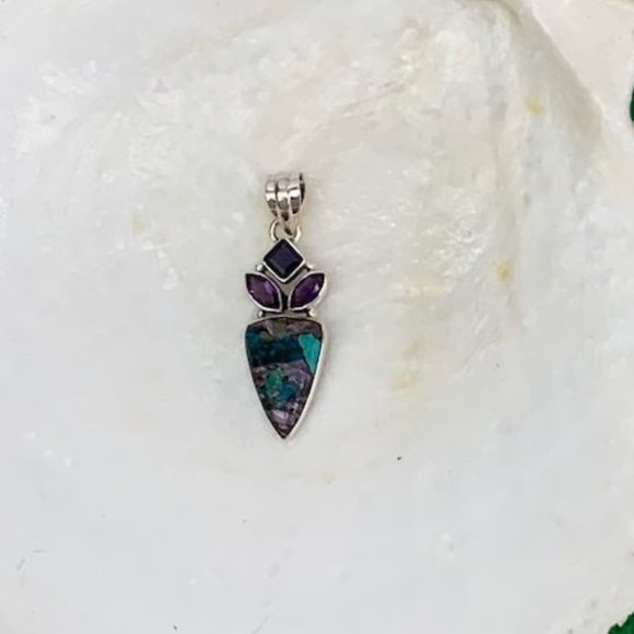 Handmade Chrysocolla and Purple Turquoise Pendant - Picture 1 of 3